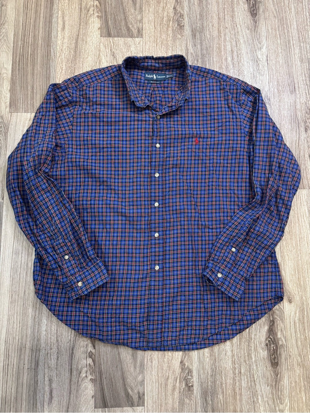Ralph Lauren Mens XXL Classic Fit Plaid Shirt Blue Tartan Long Sleeve Pony